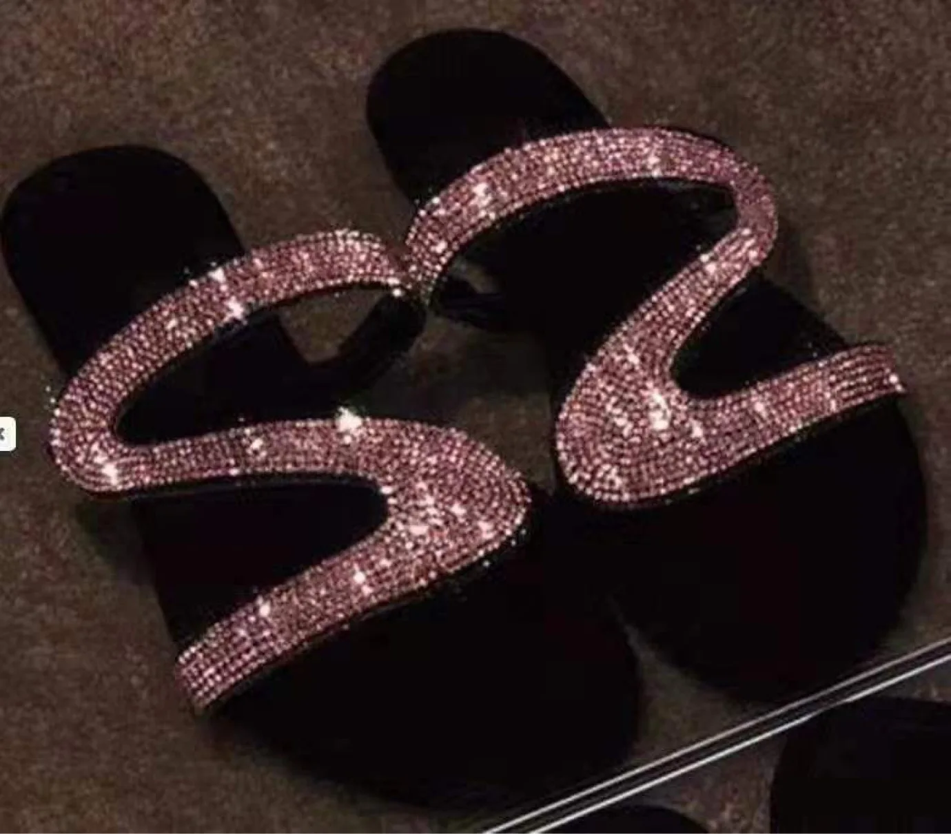 

New Fashion Bling Ladies Slippers S Shaped Flat Slide Sandal Simple Sexy Women Sandals Diamond Slipper, White/black