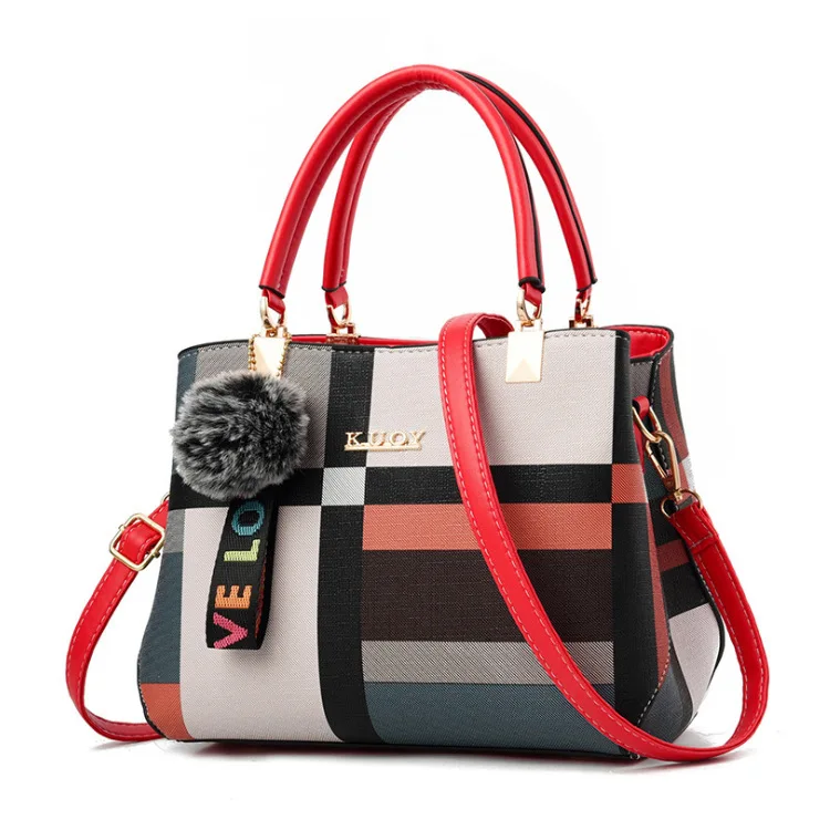 

Luxury stitching solid color PU leather hairball hand bags large tote big bags women handbags ladies