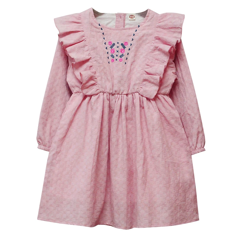 

2021 Autumn New Design Cotton Girl Clothing Little Girl Children Cute Dress Girls Puffy Pink Dresses For Kids, Pink, white