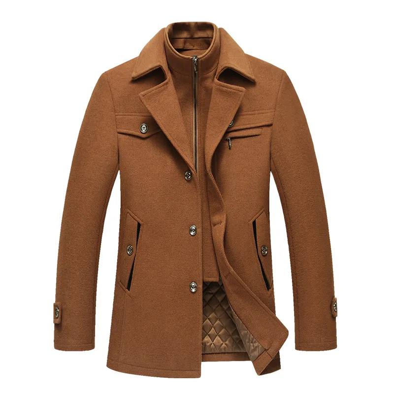 

Men Winter Wool Coat Men's New High Quality Solid Color Simple Blends Woolen Pea Coat Male Trench Coat Casual Overcoat