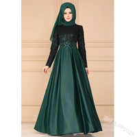 

2019 new fashion luxury sequins satin high waist A line graceful embroidery turkey clothing muslim evening bridesmaid's gown