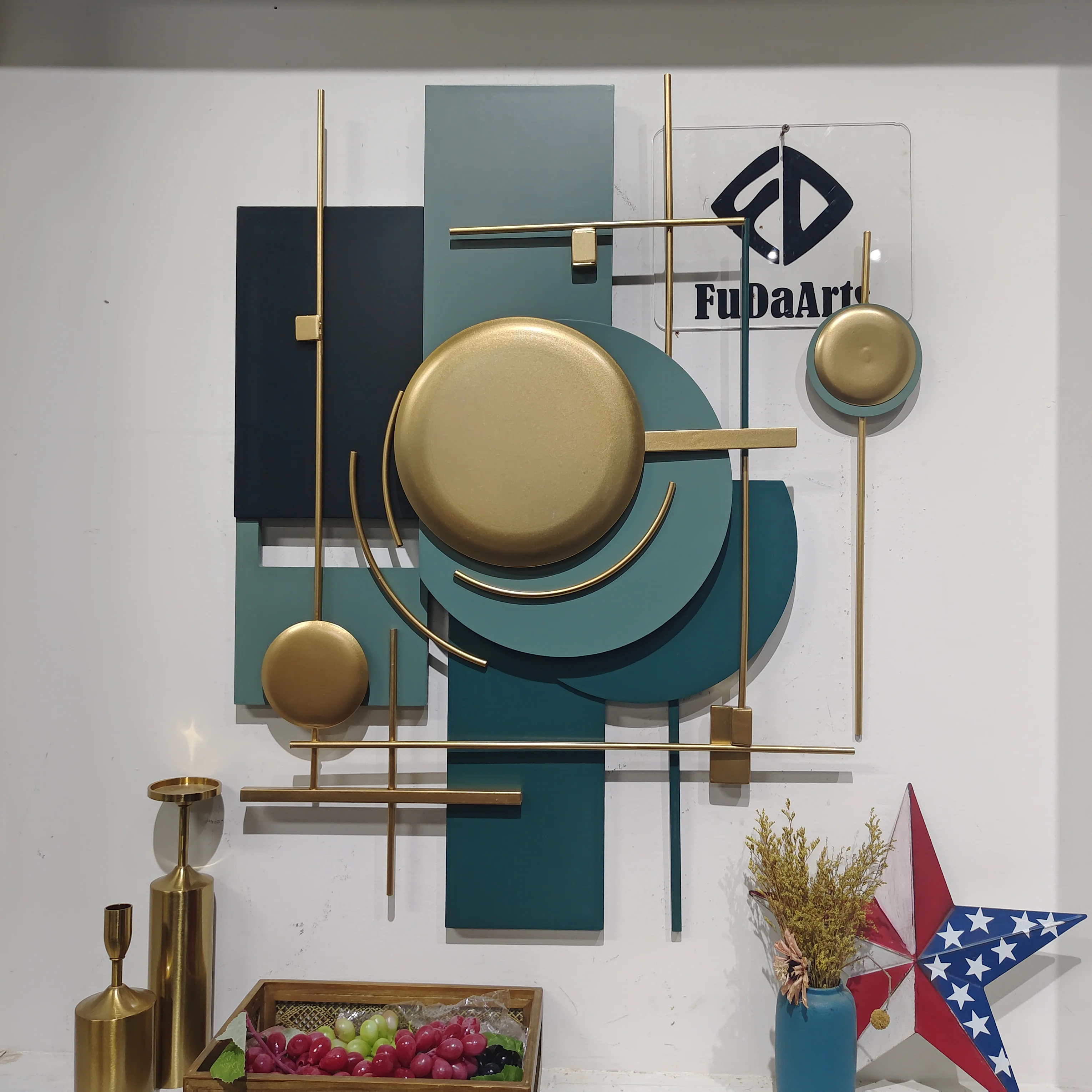 65x85cm 2024 Dropshipping  3D Geometric Metal Iron Wall Art Luxury Contemporary Handicraft Decoration Living Room Luxury Hanging