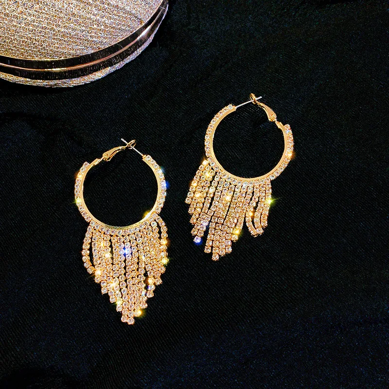 

fashion claw tassel rhinestone hoop earrings 2021