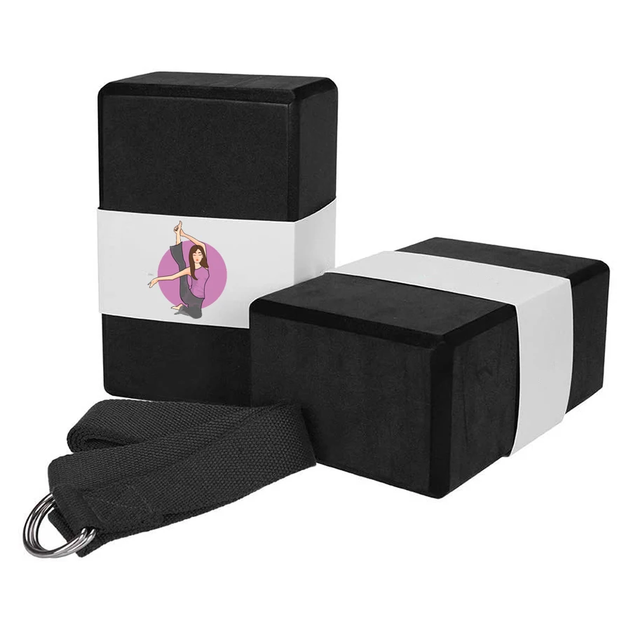 

Recycled eco high density 550g EVA foam yoga block set and cotton fabric strap, Different colors