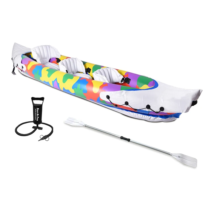 

Water Sport Double inflatable toy canoe/kayak, 3 Person Inflatable fishing kayak for sale, White with full color print