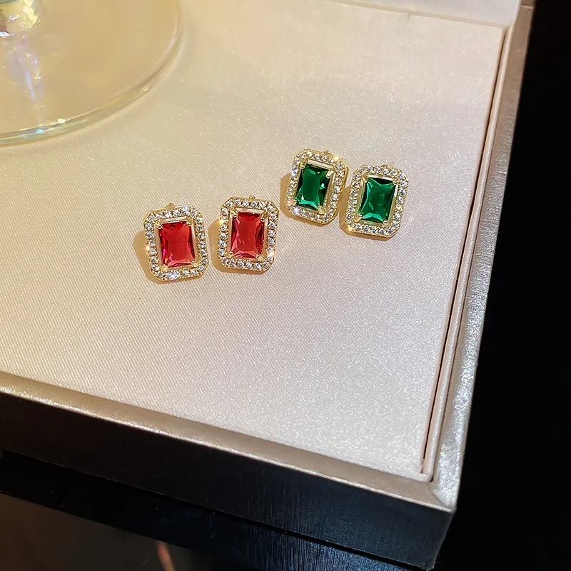 

fashion green red crystal diamond stud earrings price