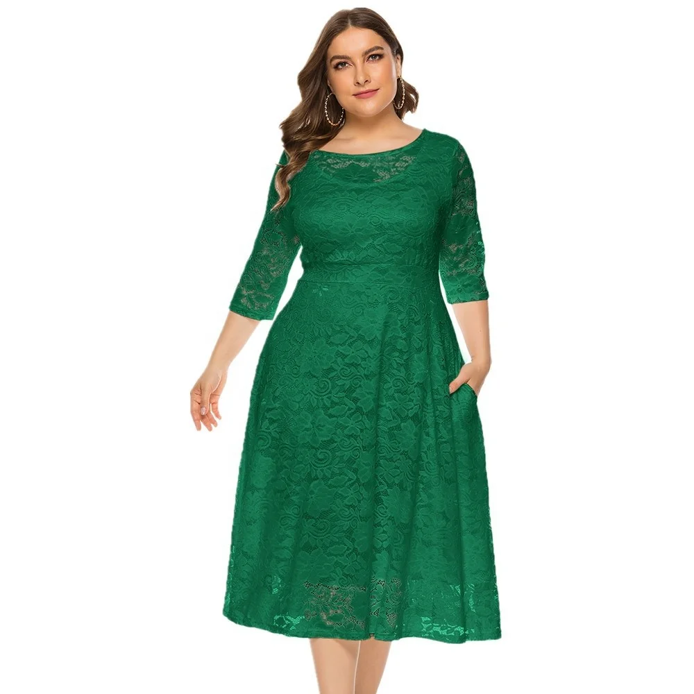 

Hot Sell Extra Large Summer Dresses For Evening Comfortable Mid Hollow Lace Pocket Plus Size Evening Dresses For Fat Women