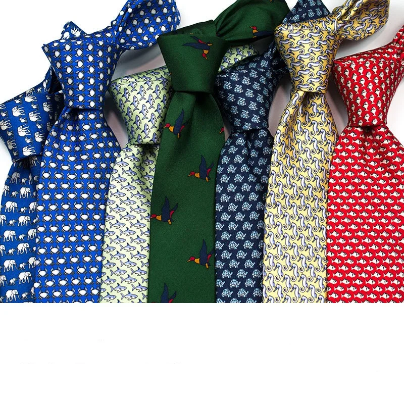 

Wholesale red blue dark green small animal mulberry silk ties printed silk width 8CM neck ties for men