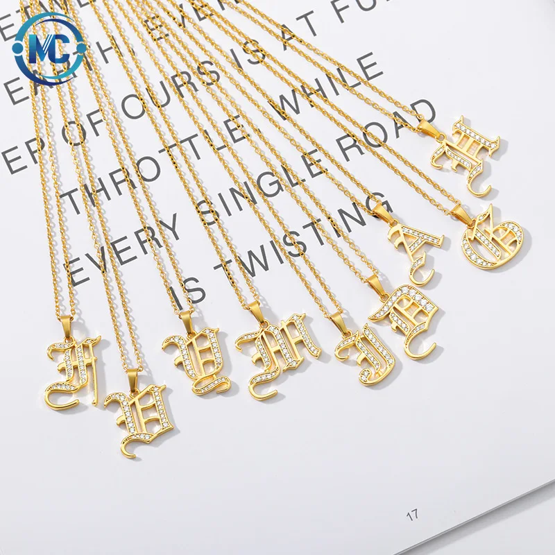 

High-quality fashion customization 26 initials A-Z personalized old English fonts 18k gold-plated necklace