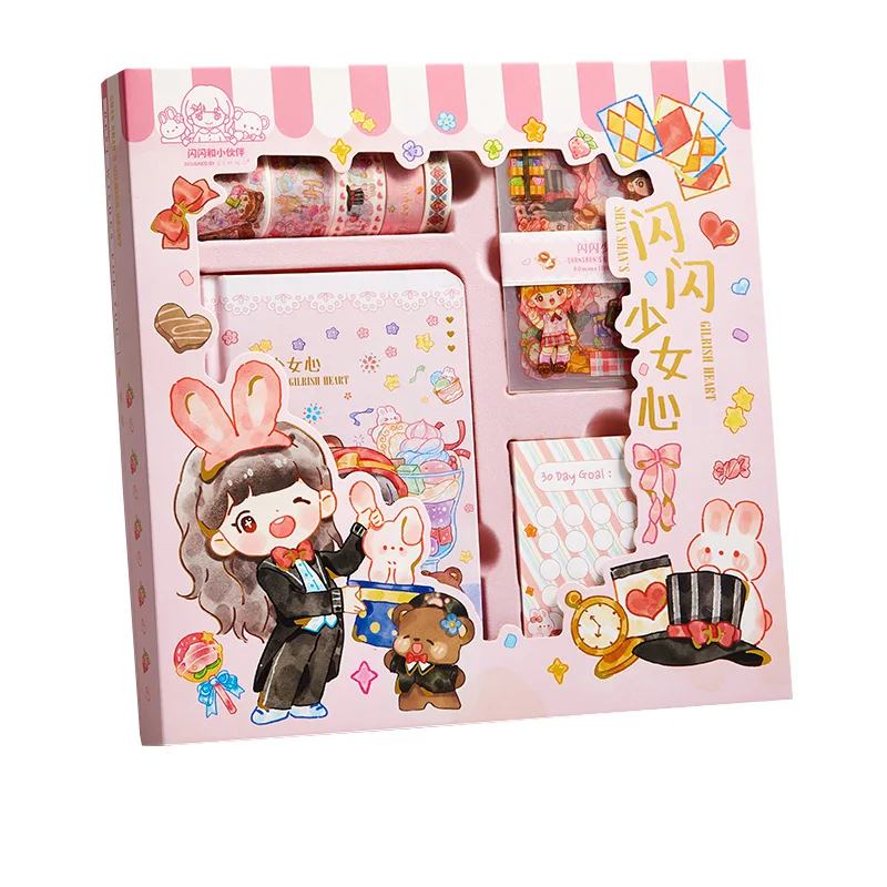 

116pcs Cute Journals Set Mini Hardcover Notebook Tape Sticky Note Stickers Gift Set DIY Personalized Stationary Accessories