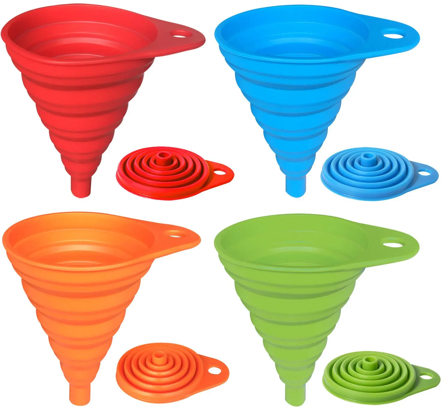 LuLiyLdJ 4 pieces of collapsible funnel 4 sizes of kitchen silicone funnel gel collapsible funnel for household use