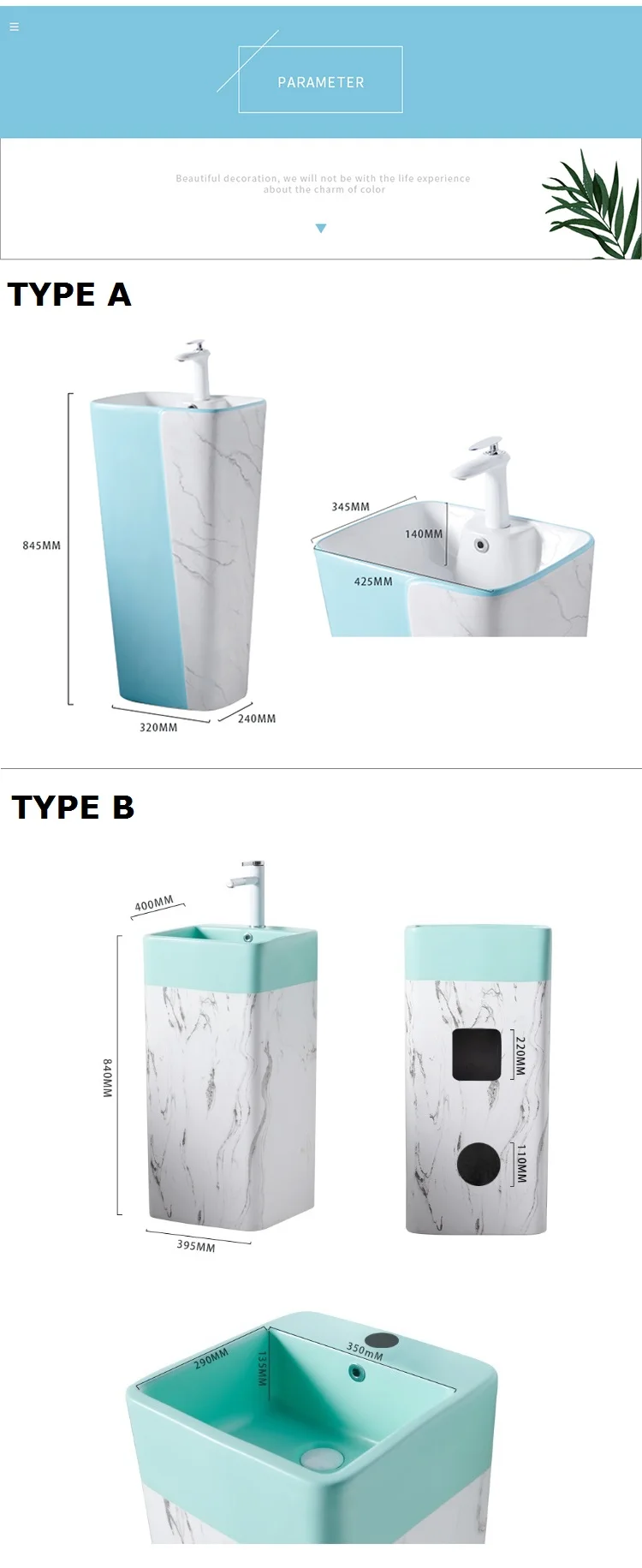 INS design INS style bathroom ceramic pedestal wash basin art basin one piece hand wash basin