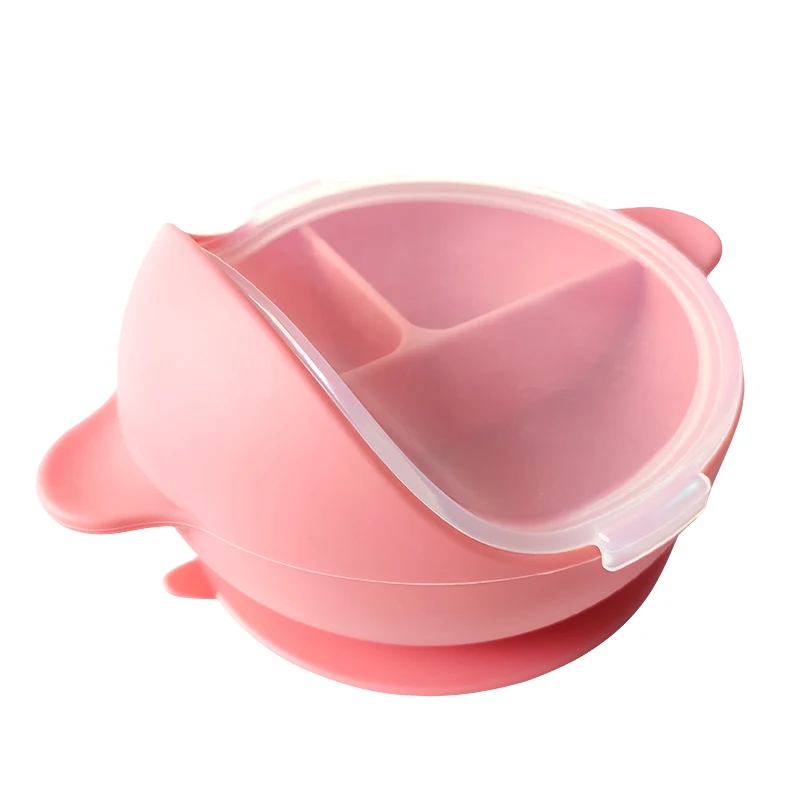 

cuenco de silicona con tapa eco-friendly non-toxic strong suction divided suction children's bowl with lid silicone baby
