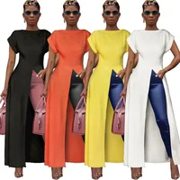 

Round neck high split pure colour boutique women clothing skirts women wear dresses