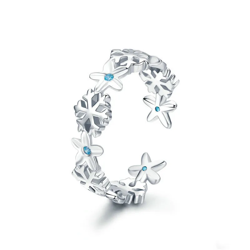 

925 Sterling Silver Elegant Vintage Snowflake Lady's Opening Rings