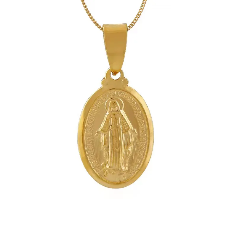 

18k gold women charm trendy fashion necklace jewelry catholicism madonna pendant necklace, Gold color