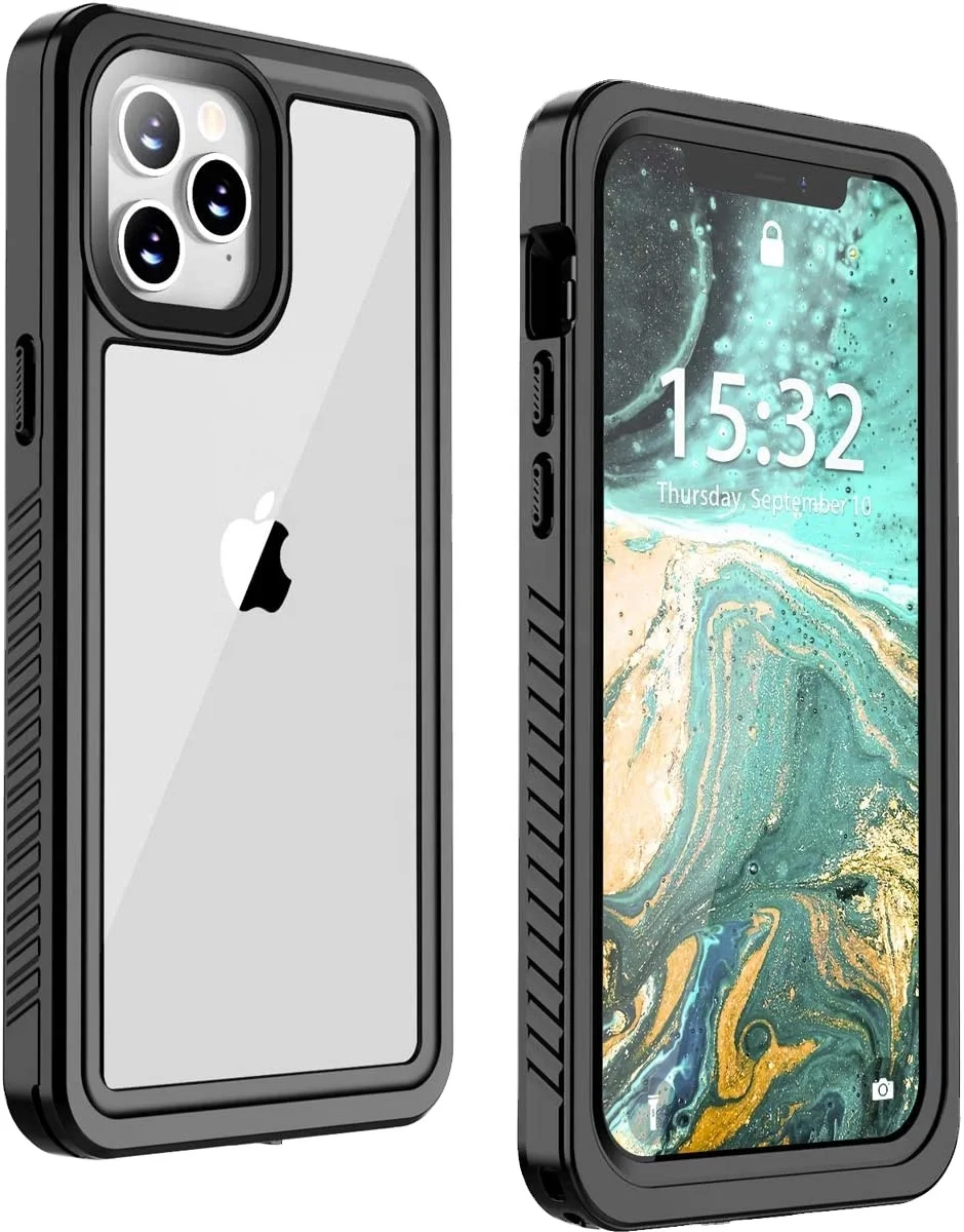 

For iPhone 12 Waterproof Case Full-body Shockproof Protective Case with Screen Protector for iPhone 12 Pro  5G phone case, Black/gray+clear