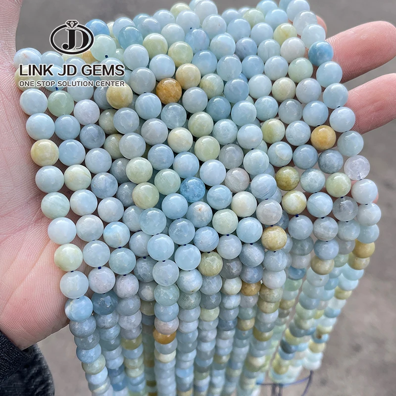 

JD Wholesale 8mm Round Smooth Loose Spacer Gemstone Natural Dark Dream Aquamarine Beads For Jewelry Making Diy