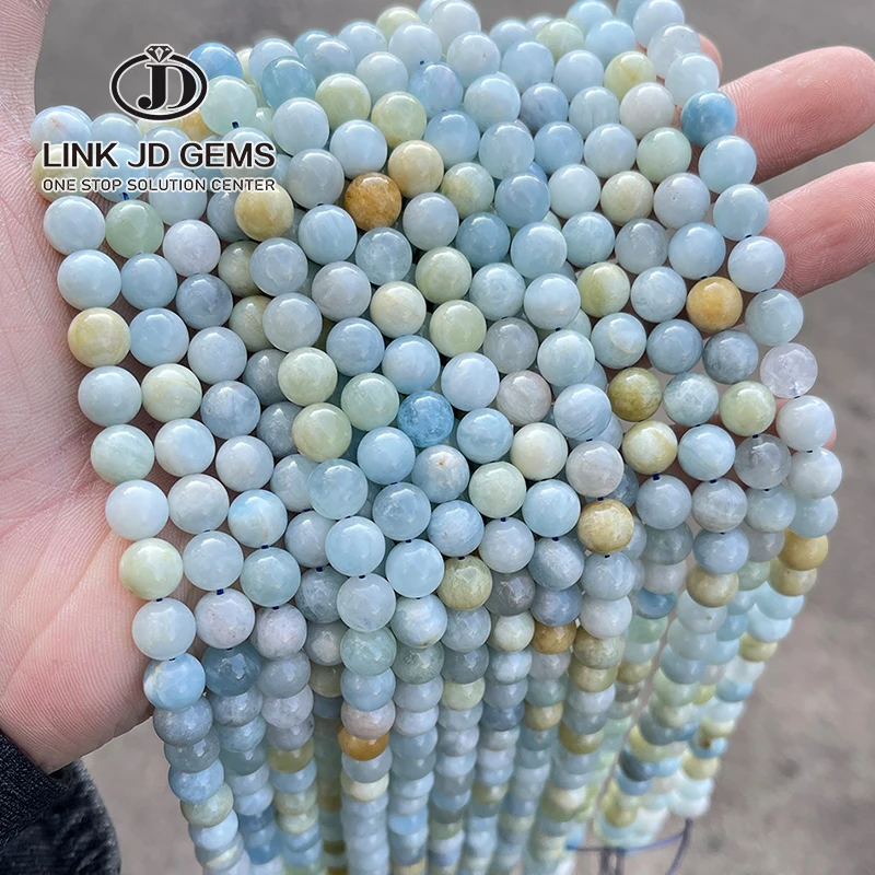 JD Wholesale 8mm Round Smooth Loose Spacer Gemstone Natural Dark Dream Aquamarine Beads For Jewelry Making Diy