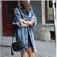 

woman long Oversized Jean Jacket Ripped Holes Long Sleeve Ladies distressed cool Long Denim Jackets for women plus size