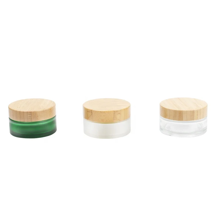 

manufacturer wholesale wide mouth 30g 1oz 50g 2oz 100g 3oz skin care cream package frosted glass bamboo cosmetic jar