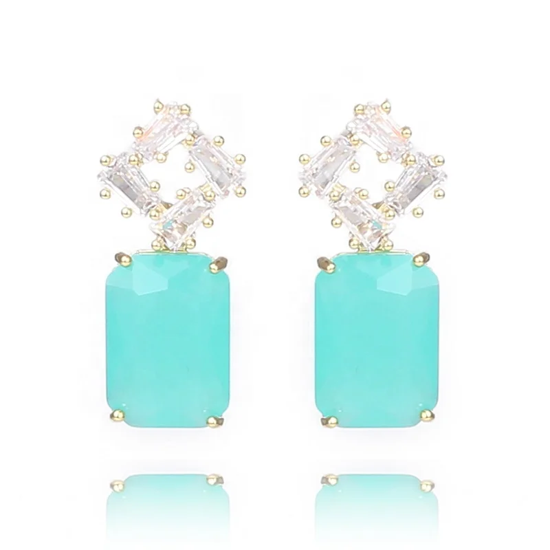 

Jewelry Factory Wholesale Delicate Square Drop Earrings Gradient Color CZ Fashion Wedding Party Earrings
