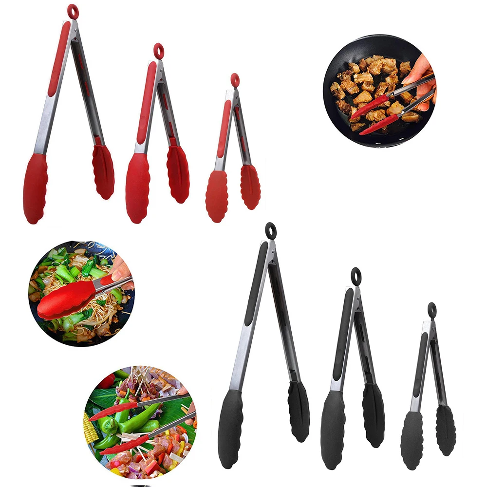 

7 9 12 Inch Kitchen Barbecue Grill Tongs Stainless Steel Food Salad Clip Pizza Bread Steak Tongs with Locking, Variety