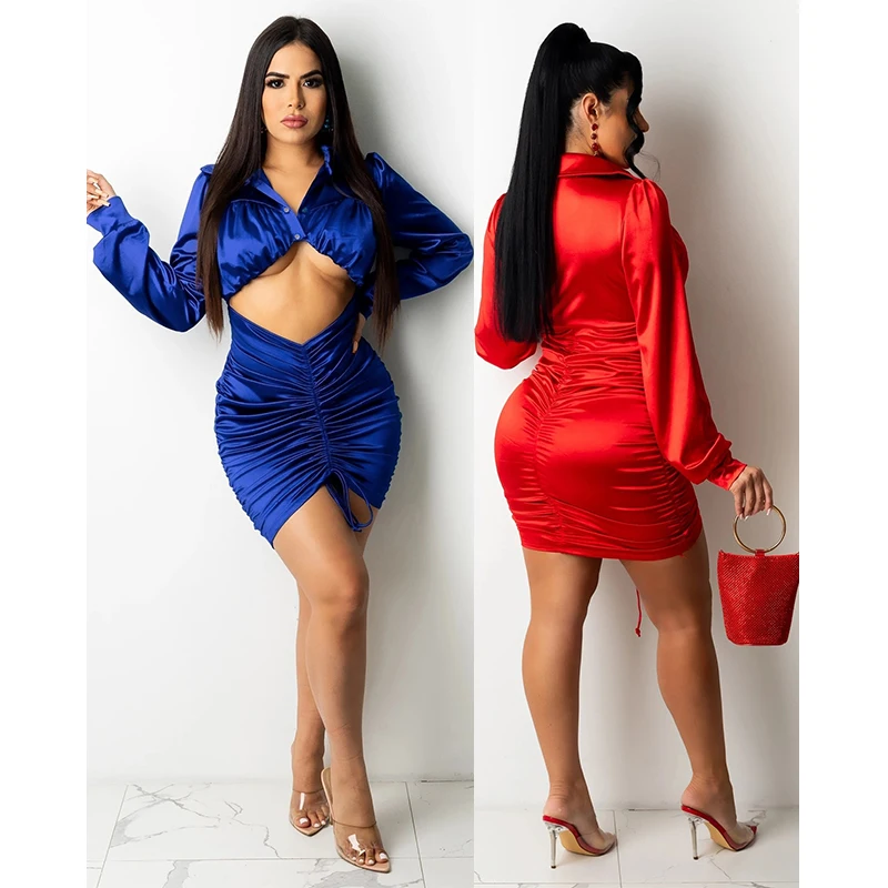 

Free shippingFall Ladies Sexy Casual Pleated Set Long Sleeve Two Piece Mini Dress Women Clothes Hot Night Club Wear Girl Dresses