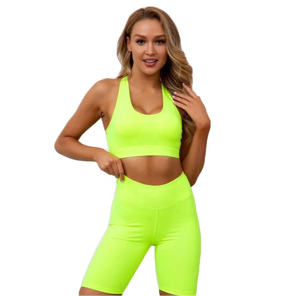 

Yellow Private Label Workout Clothes High Waisted Spandex Gym Leggings Fitness Wear Activewear Tracksuits Yoga Bra Pants Suit Se