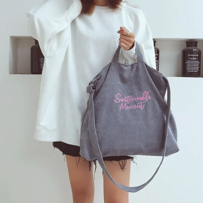 

reusable bags eco shopping cotton canvas tote bag Solid Color Casual corduroy shopping tote bag, Customized color