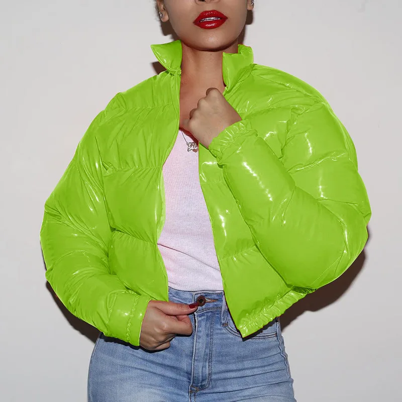 

Y-3210 Winter New Fashion Simple Casual Bright Color Short Stand-Up Collar Thick Leather Padded Jacket Women