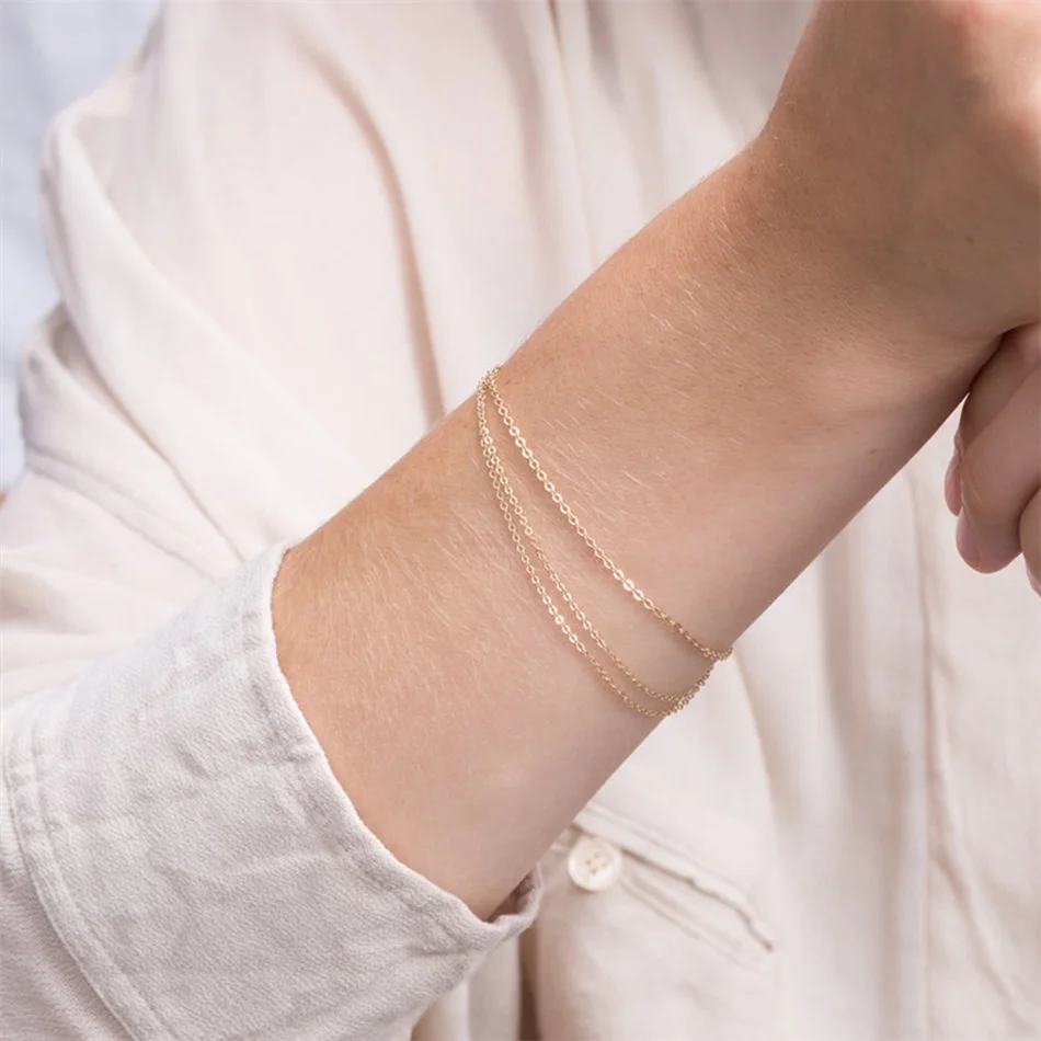 EManco Classic Style 316L Stainless Steel Chain Bracelet Multi-Layer Simple Thin Jewelry for Gift