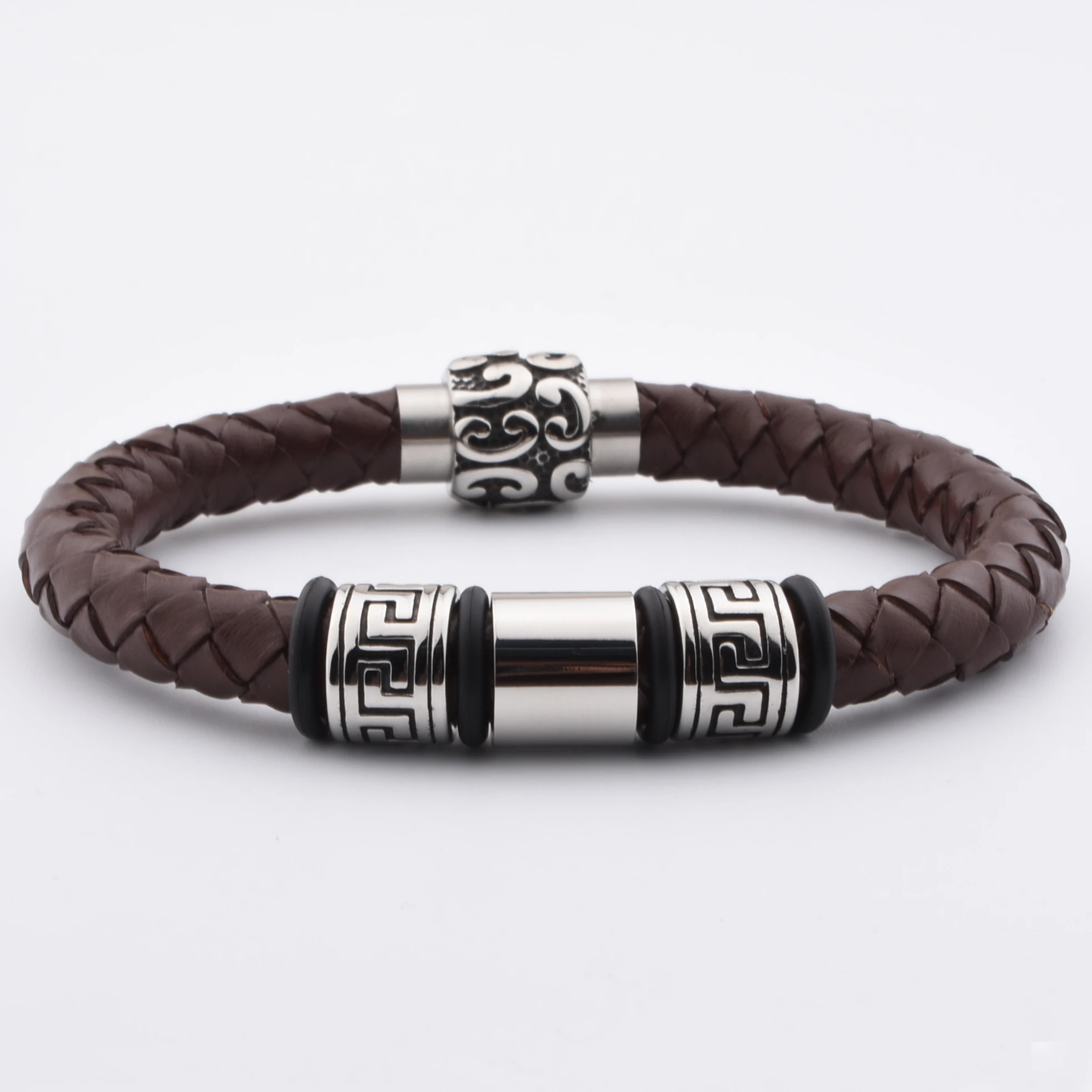 

Brand New 2021 Hot Sales Handmade Mens Wide Braided Leather Charm Bangle Bracelets