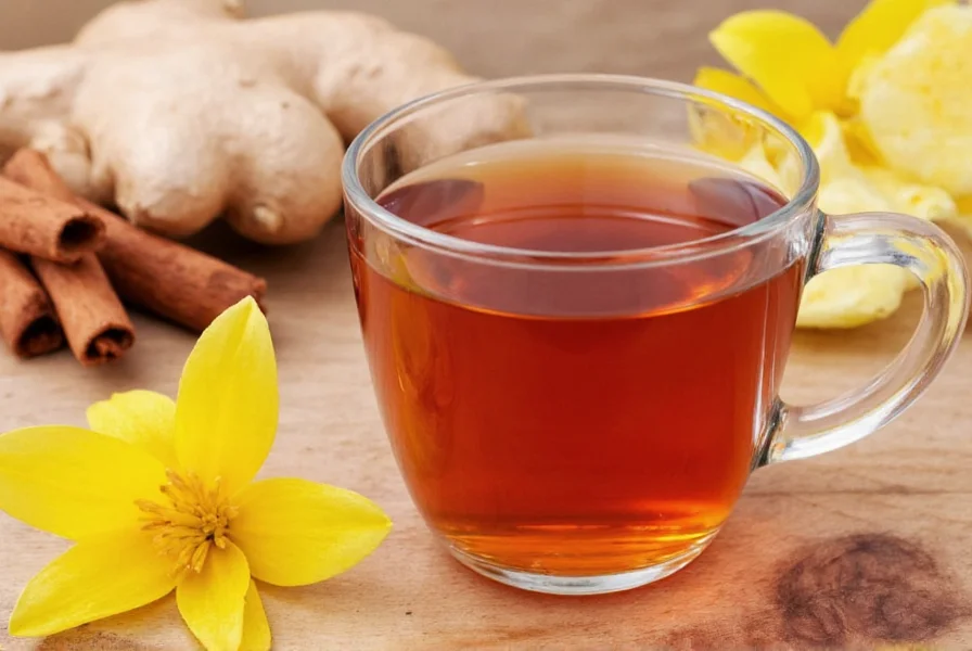Steaming cup of ginger cinnamon tea with lemon slice