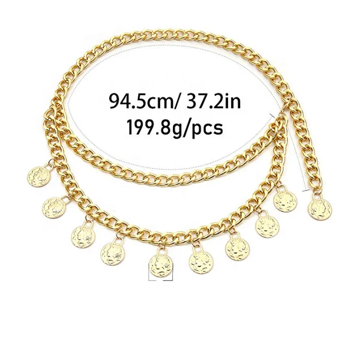 
Charms Queen Coins Layered Multi Pendant Thick Metal Waist Chain Belt for Women Fashion Dresses Accessories Jewelry 