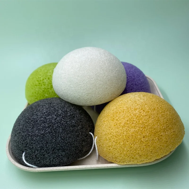 

High Quality Konjac Sponge Bamboo Charcoal Green Tea Natural Facial Cleansing Exfoliating Konjac Sponge, Cutomized color