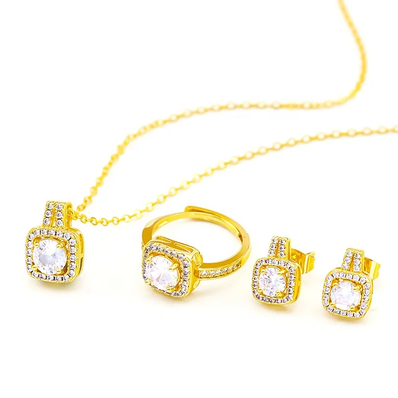 

PUSHI women jewelry set 2022 zircon jewelry sand gold charm stud rings year necklace jewelry display set