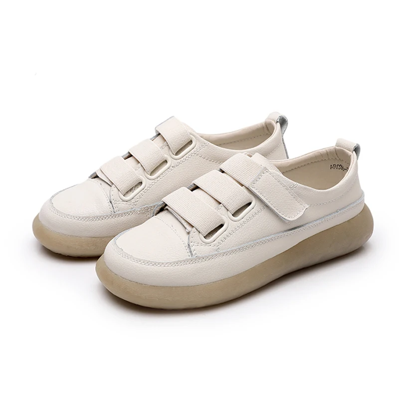 

Genuine Leather Women's Casual Vulcanize Designer Cowhide Sport Walking Running Shoes Spring Summer White Lady Flats Sneakers