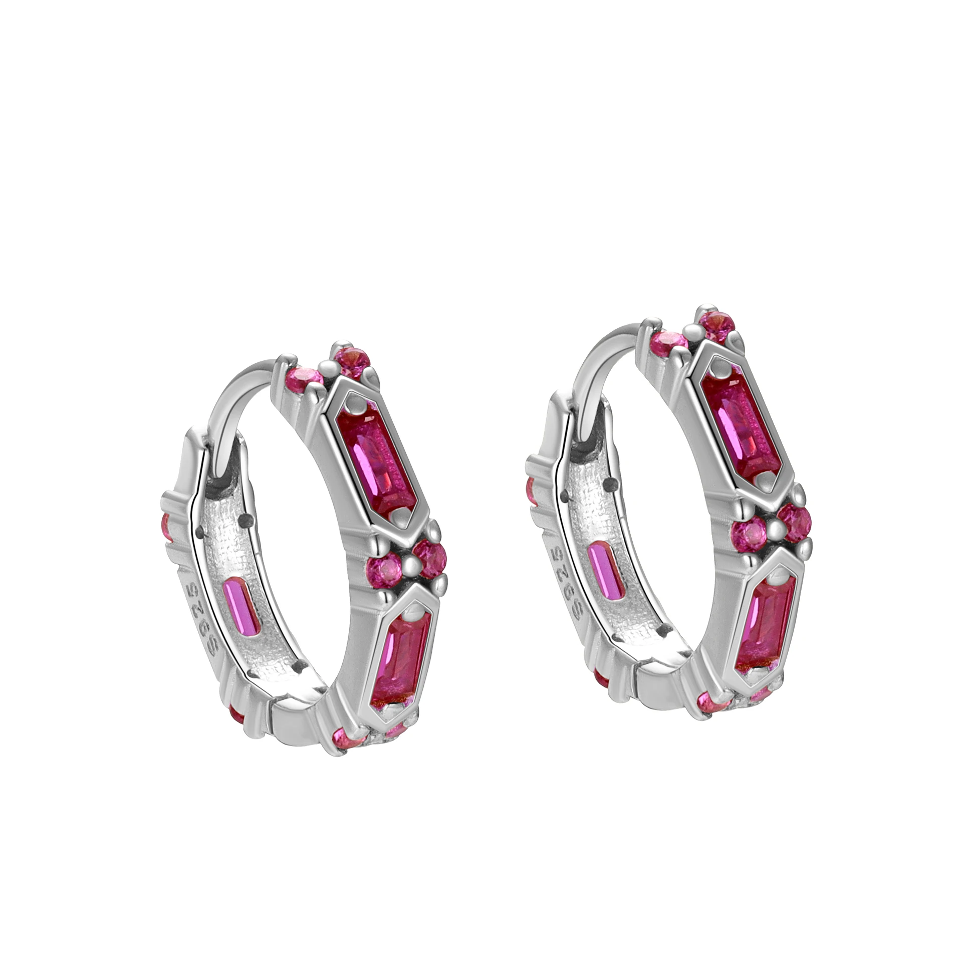 Geometric Earrings 925 Sterling Silver Square Round Small Red Blue CZ Stone Hoops Set for Women Fine Jewelry Wholesale