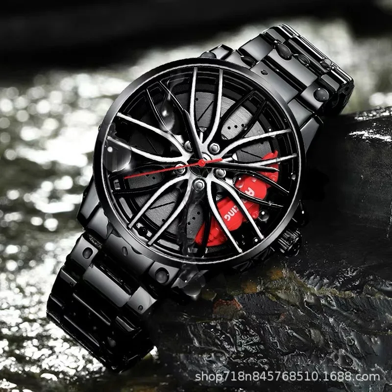 

2021 Hot Selling Luxury Locomotive Flywheel Black Watch Punk Men's Quartz Watches Fashion 360 Wheel Wristwatch Reloj de hombre