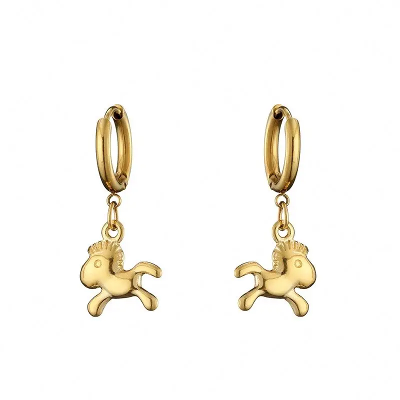 

Cute Pony Pendant Earrings Manufacturer Price Gold Plated Stainless Steel Fashion Jewelry