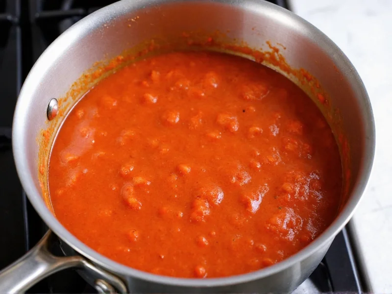 Simmering spaghetti sauce in stainless steel pot