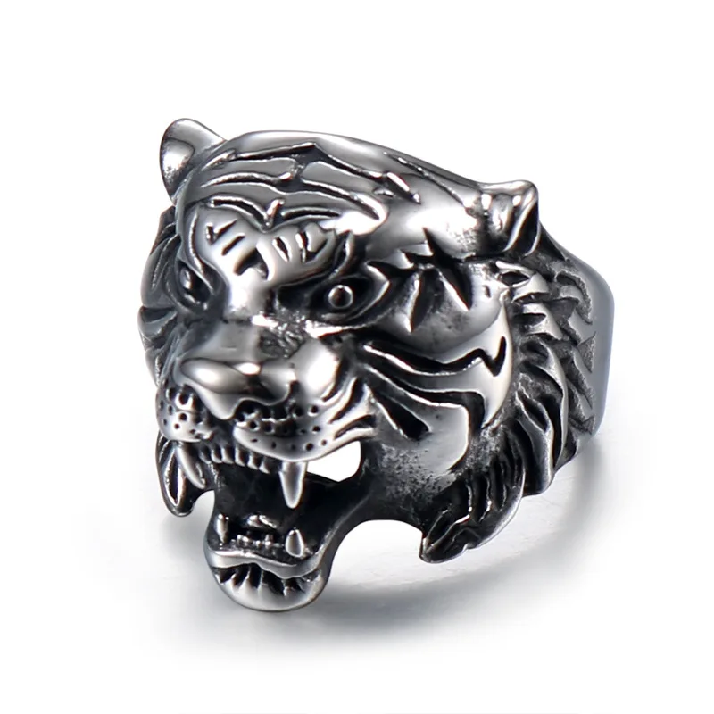 

HY122 European and American religious totem stainless steel tiger head ring, personalized animal men's titanium steel ring