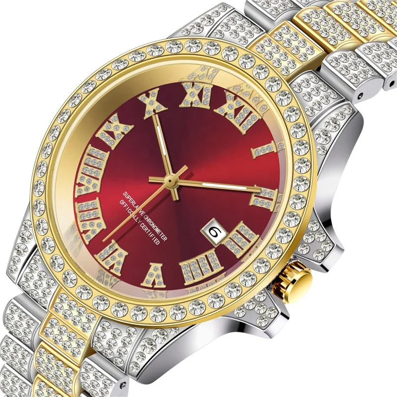 

Luxury Bling Hip Hop 10 dollar Iced Out Watch Day Date Quartz Gold Fully Diamond Watches Men