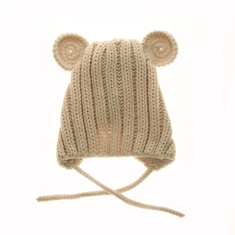 

New Woolen Hat Baby Ear Protector Knit Hat Baby Cartoon Bear Ear Hat