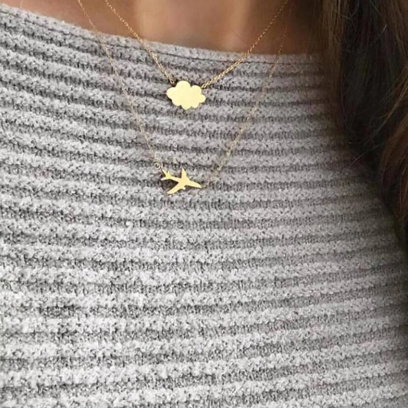 New Simple Cloud Aircraft Necklace Multilayer Pendant Chain Women Jewelry