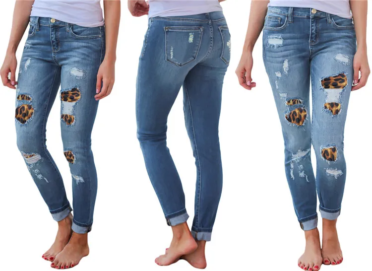 leopard patch jeans wholesale