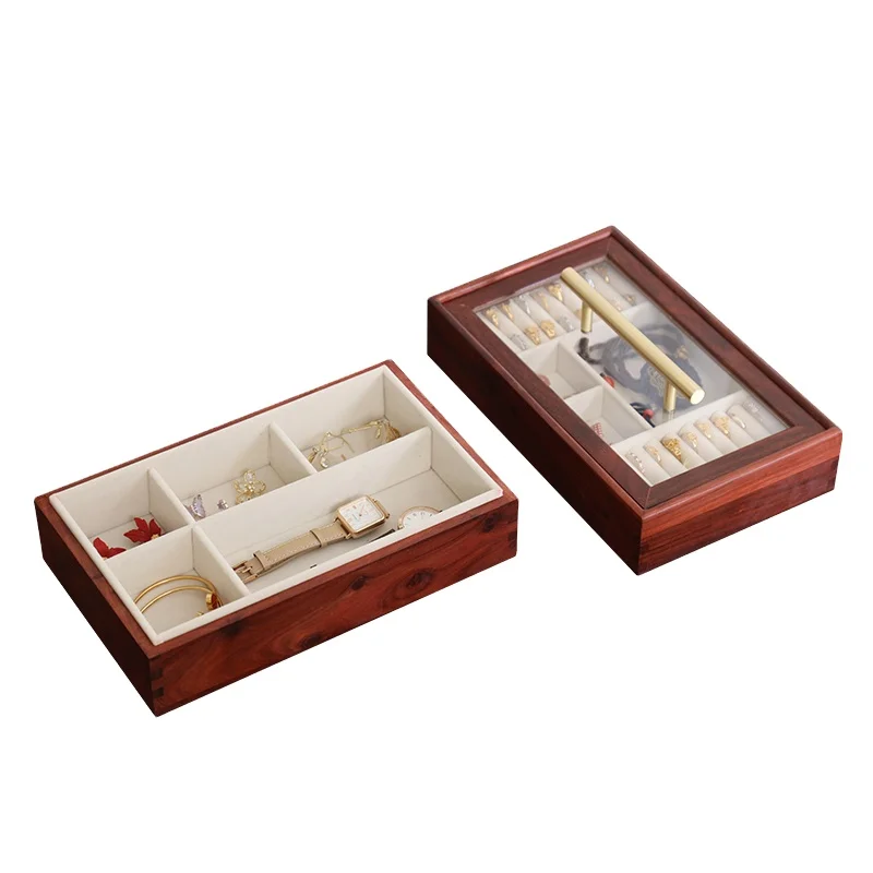 

Custom elegant African red sandalwood material split jewelry box with handle, Palm red