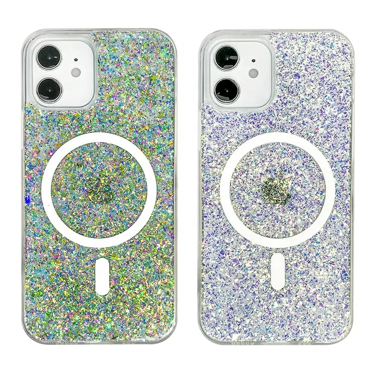 

2021 hot sale magnetic cell phone case epoxy glitter sequins tpu back cover for iphone X XS XR 13 12 11 pro max