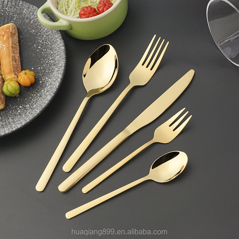 

2023 Hot Sale PVD Coating Gold Cutlery Set Stainless Steel Flatware 24pcs or 30pcs Set Reusable Spoon Fork Knife